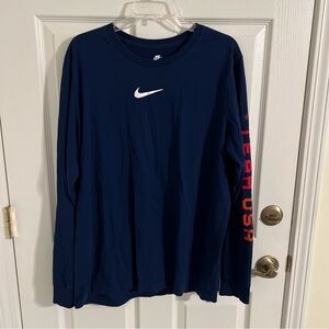 Nike Team USA shirt men’s size XL navy blue red long sleeve 100% cotton